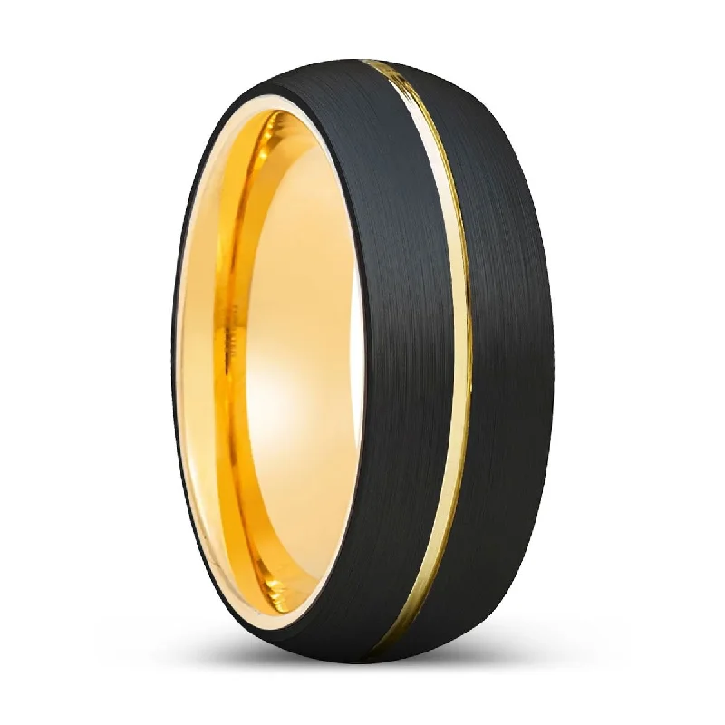 ZDENKO | Gold Ring, Black Tungsten Ring, Gold Groove, Domed