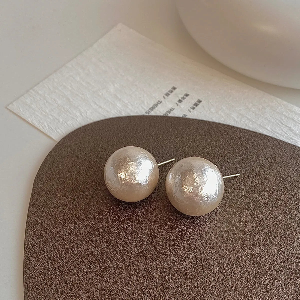 18mm Cotton Pearl Stud Earrings 925 Silver Needle Plated with Real Gold