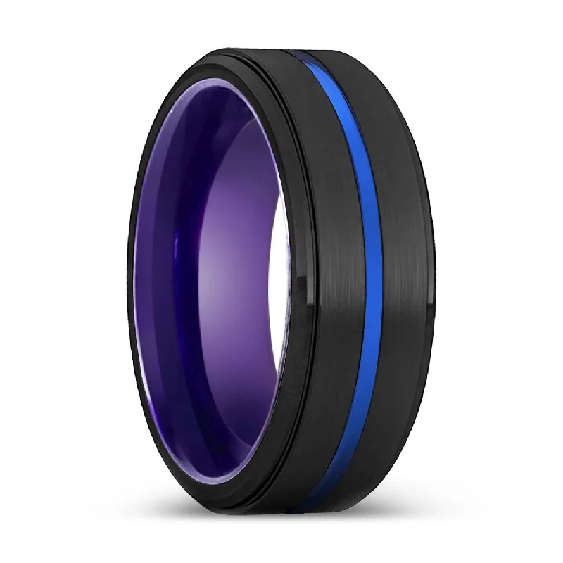 MISFIT | Purple Ring, Black Tungsten Ring, Blue Groove, Stepped Edge