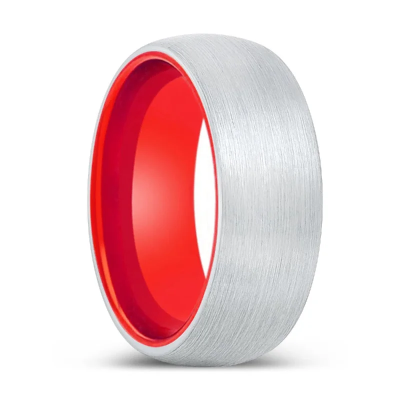 EXALTED | Red Ring, White Tungsten Ring, Brushed, Domed