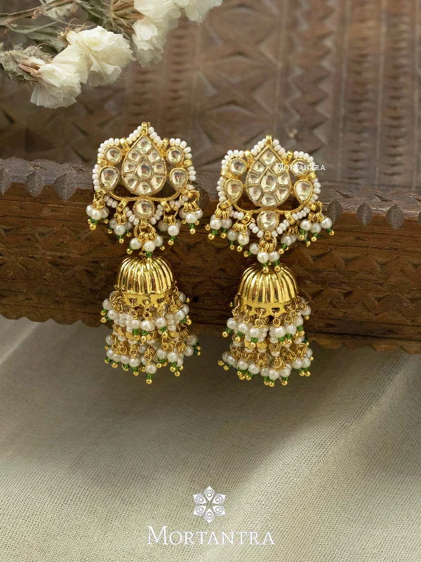 Luxury Designer Earrings-White Color Gold Plated Jadau Kundan Earrings - ME1009Y