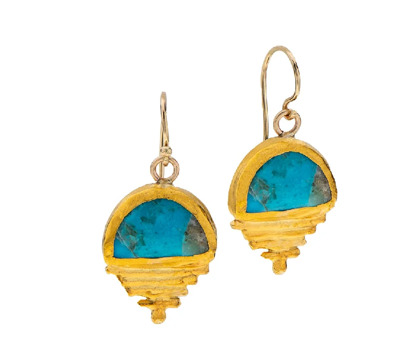 Small Hoop Earrings-Nava Zahavi Yellow Gold Turquoise Pyramid Earrings