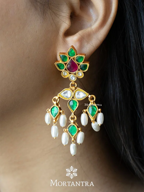 Gold Stud Earrings-Multicolor Gold Plated Jadau Kundan Earrings - ME1047M