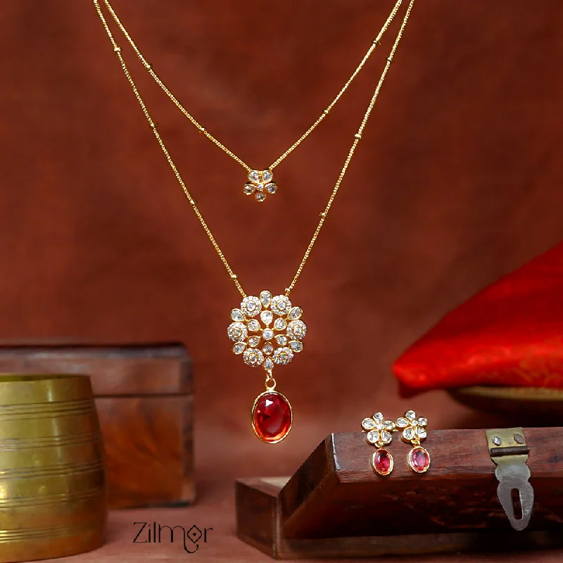 Wedding Heart Necklace-SN1011361 - Premium Antique AD Stone Layer Necklace with Earrings