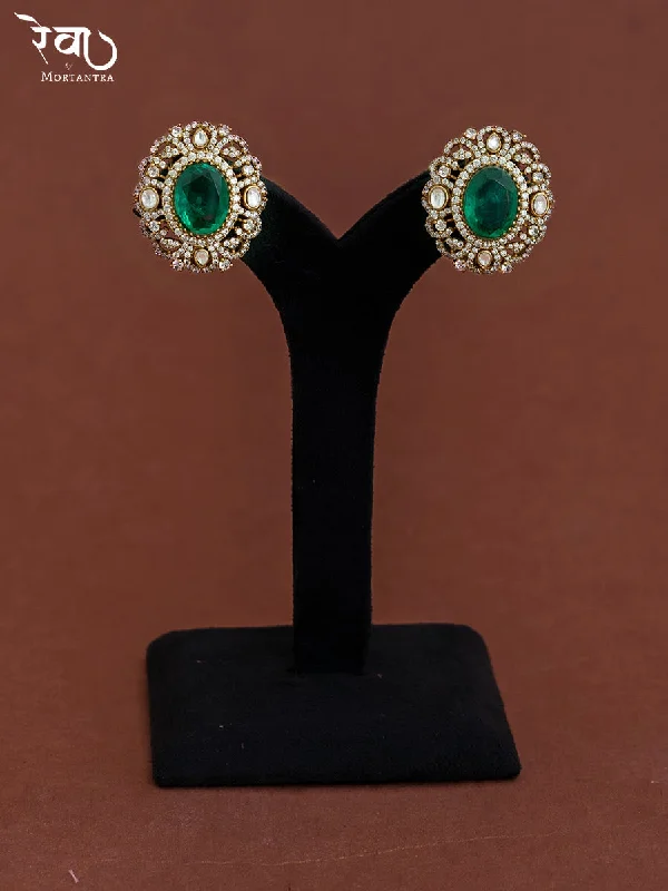 Bold Drop Earrings-Green Color Gold Plated Moissanite Earrings - MO-EAR7WGR