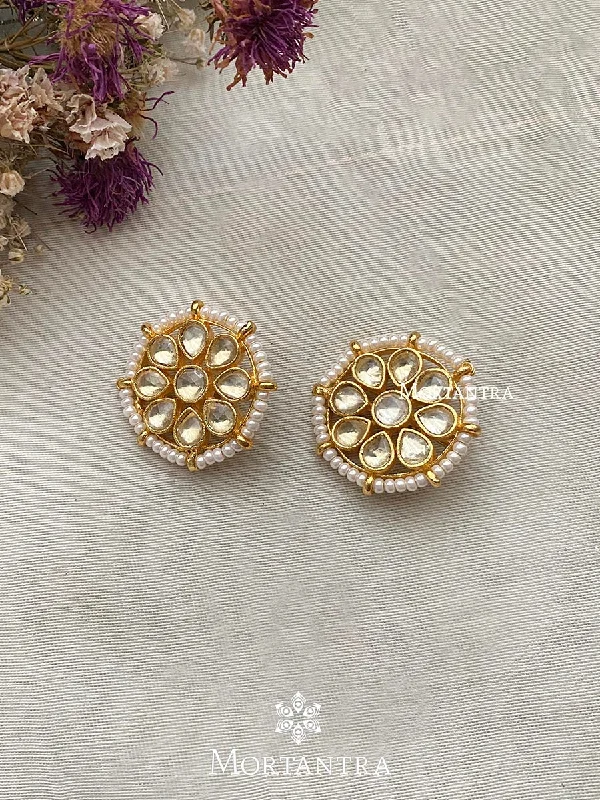 Rose Gold Earrings-White Color Gold Plated Jadau Kundan Earrings - ME939Y