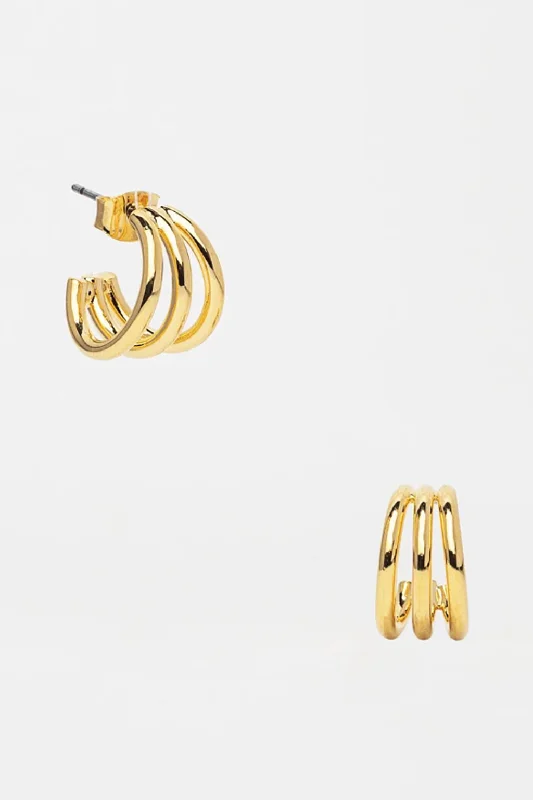 Luxurious Gold Earrings-Triple Mini Hoops