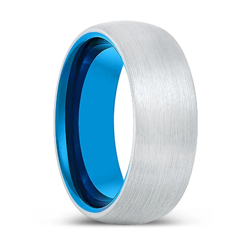 PRINCE | Blue Tungsten Ring, White Tungsten Ring, Brushed, Domed