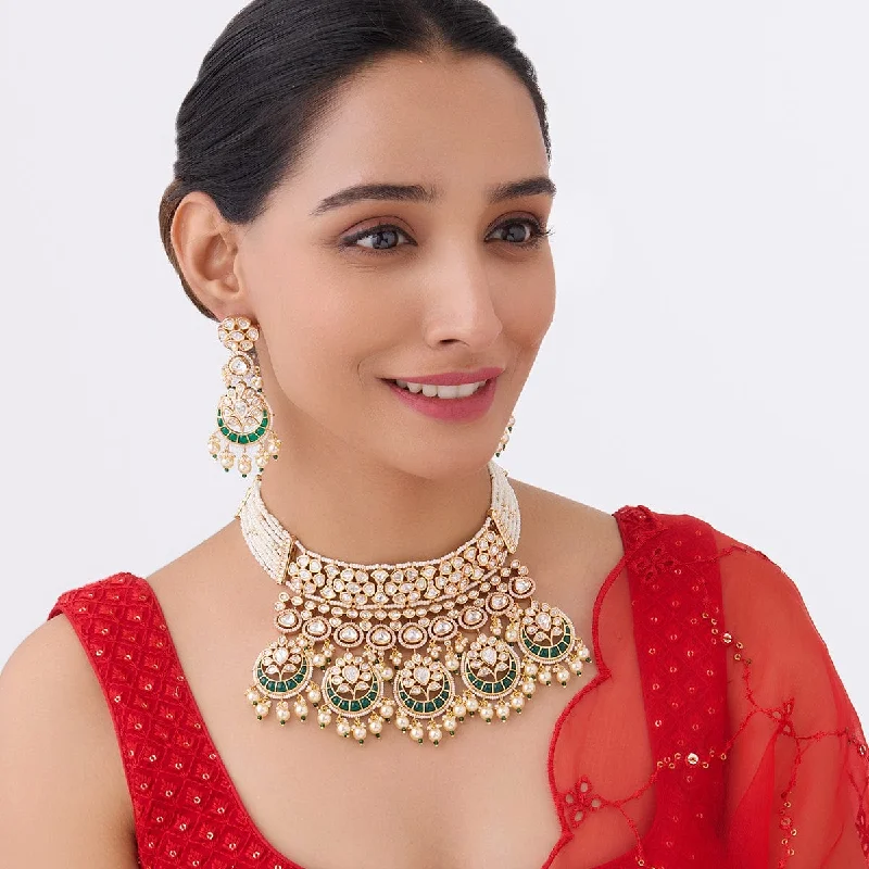 Unique Crystal Pendant Necklace-Kundan Necklace 164014