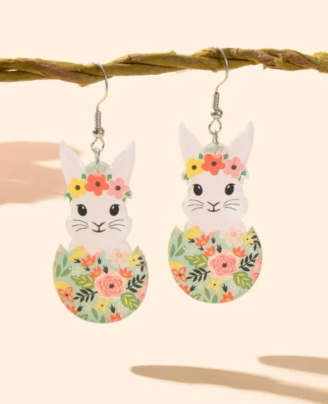 Silver Plated Earrings-Beautiful Acrylic Bunny Earrings