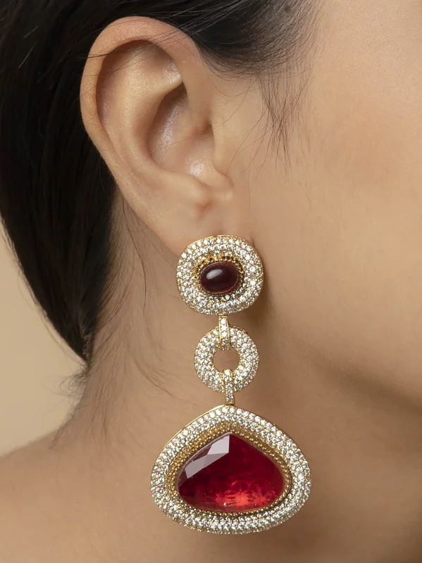 Geometric Hoop Earrings-Red Color Gold Plated Moissanite Earings - MO-EAR16R