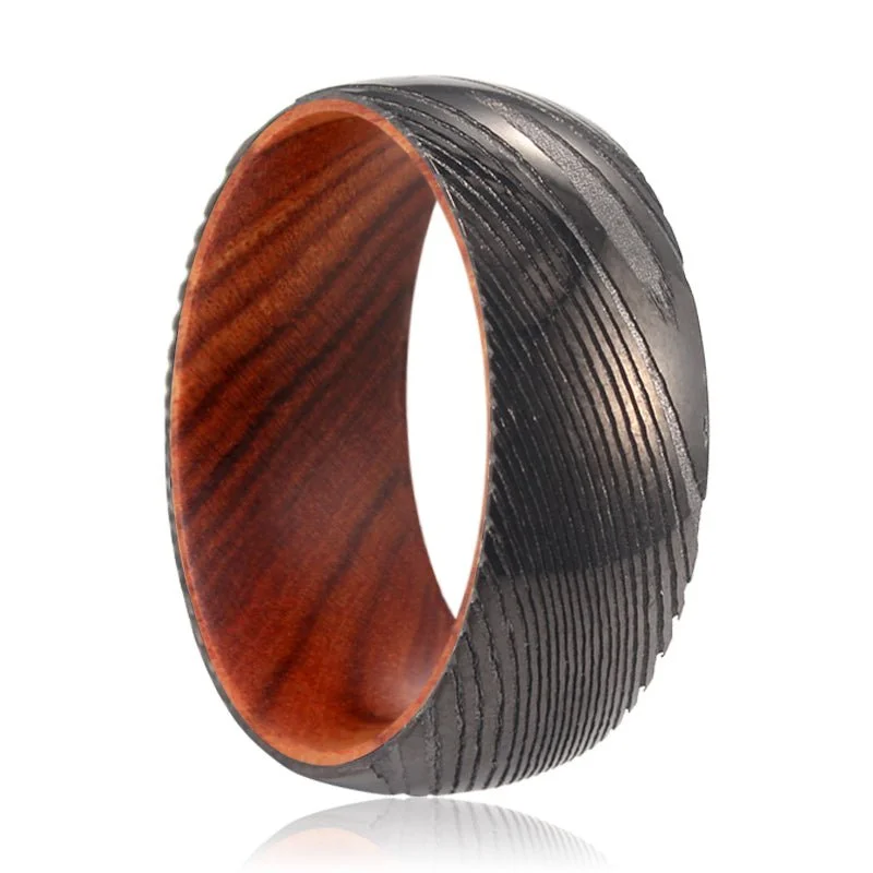 RINALDI | Iron Wood, Gunmetal Damascus Steel Ring, Domed