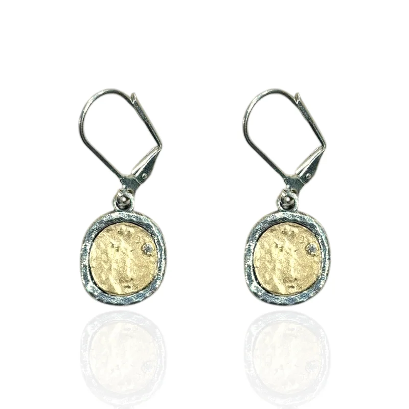 Bridal Earrings-VINTAGE SILVER PAVIA COIN & FRAME DANGLE EARRINGS