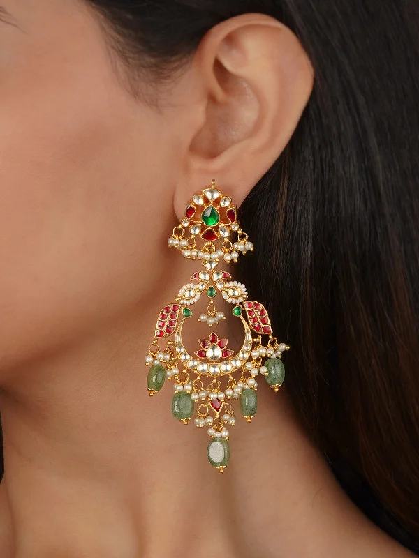 Gothic Style Earrings-Multicolor Gold Plated Jadau Kundan Earrings - ME1306M