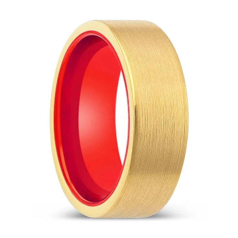 AXMINSTER | Red Ring, Gold Tungsten Ring, Brushed, Flat