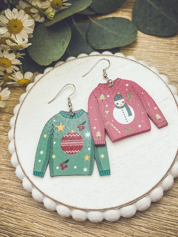 Handmade Gemstone Earrings-Adorable Christmas Sweater Earrings