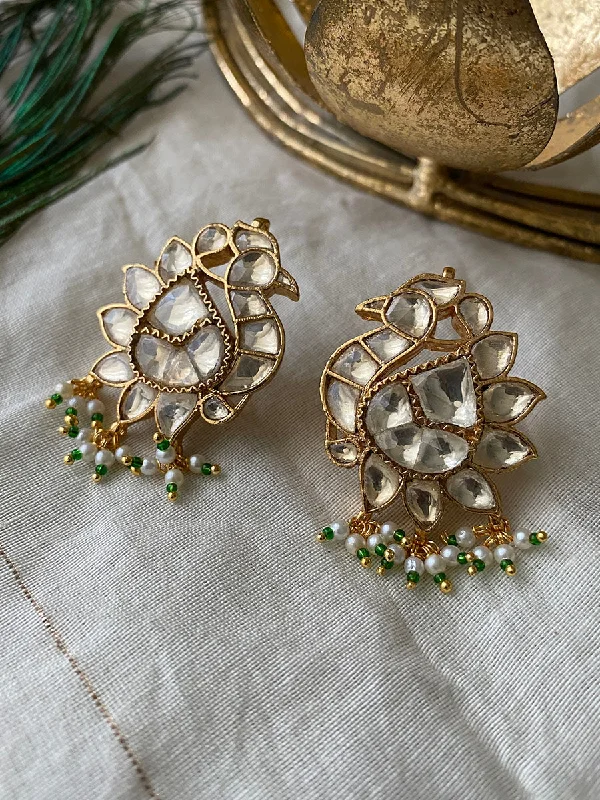 Multi-Layer Earrings-White Color Gold Plated Jadau Kundan Earrings - ME751YA