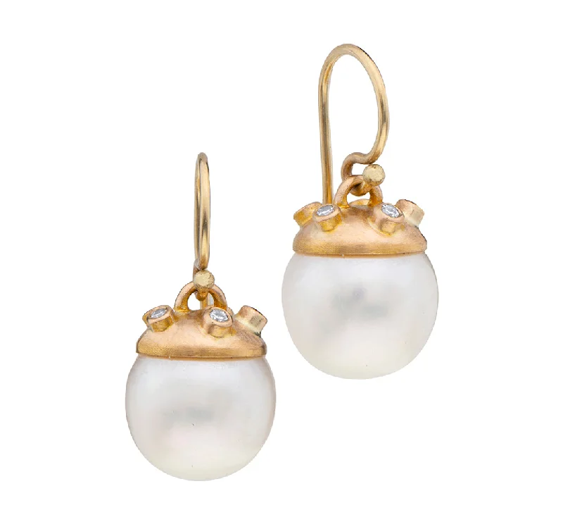 Butterfly Shape Earrings-Nava Zahavi Yellow Gold Pearl and Diamonds Dome Earrings