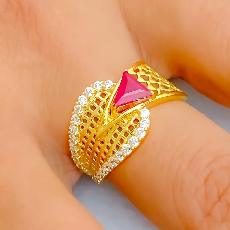 Bold Elevated 22k Gold CZ Statement Ring