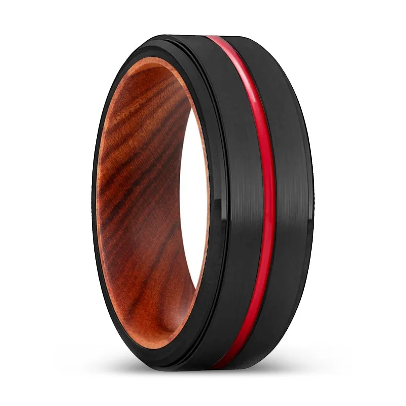 BUTCHER | IRON Wood, Black Tungsten Ring, Red Groove, Stepped Edge