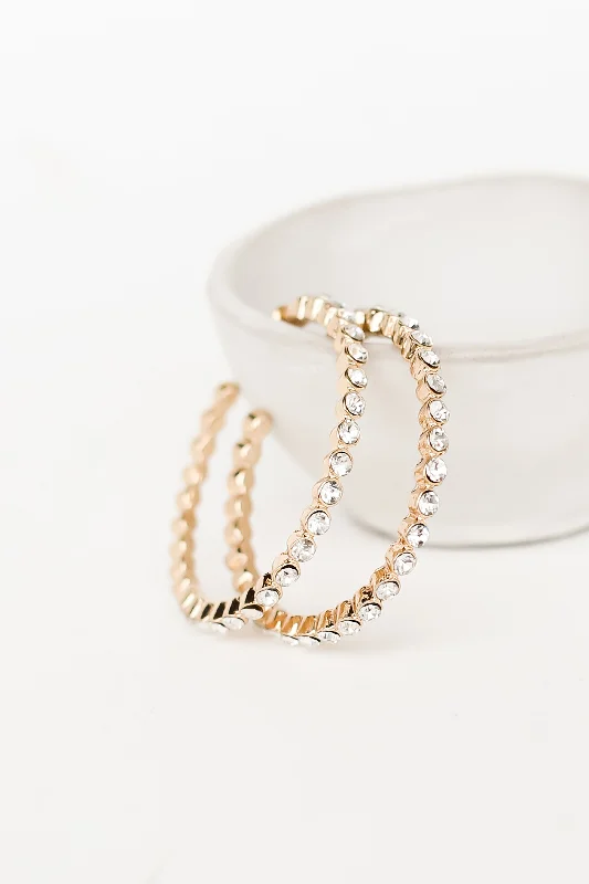 Modern Geometric Earrings-Kiara Gold Rhinestone Hoop Earrings