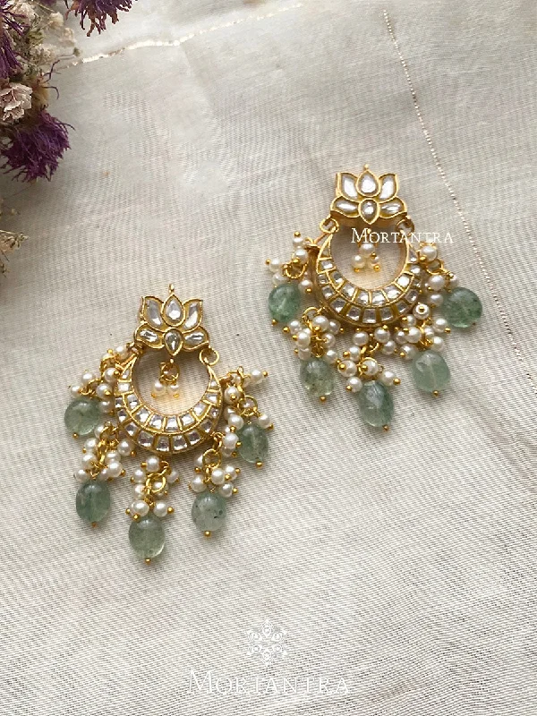 Minimalist Hoop Earrings-Green Color Gold Plated Thappa Jadau Kundan Earrings - TJ-E37A