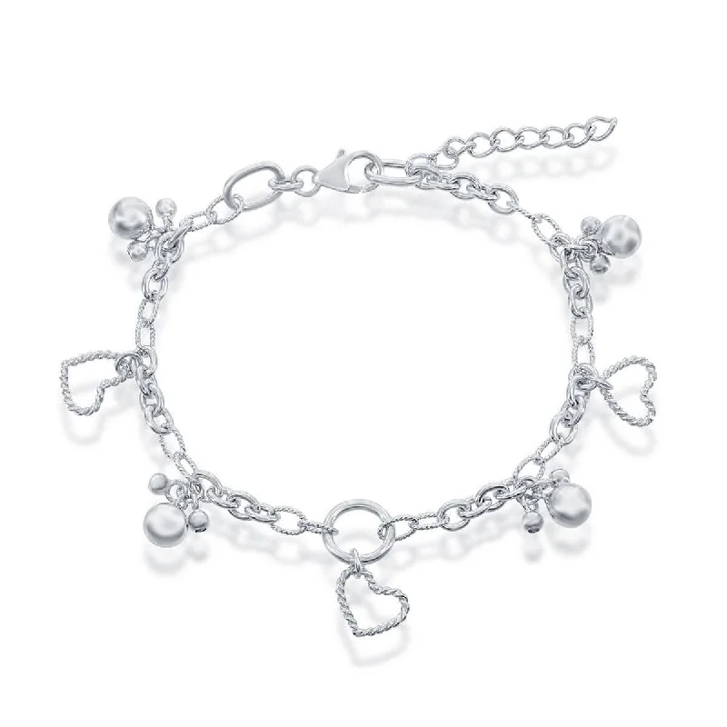 Layered Silver Bracelets-Classic Women's Bracelet - Sterling Silver Multi Charm | S-4460