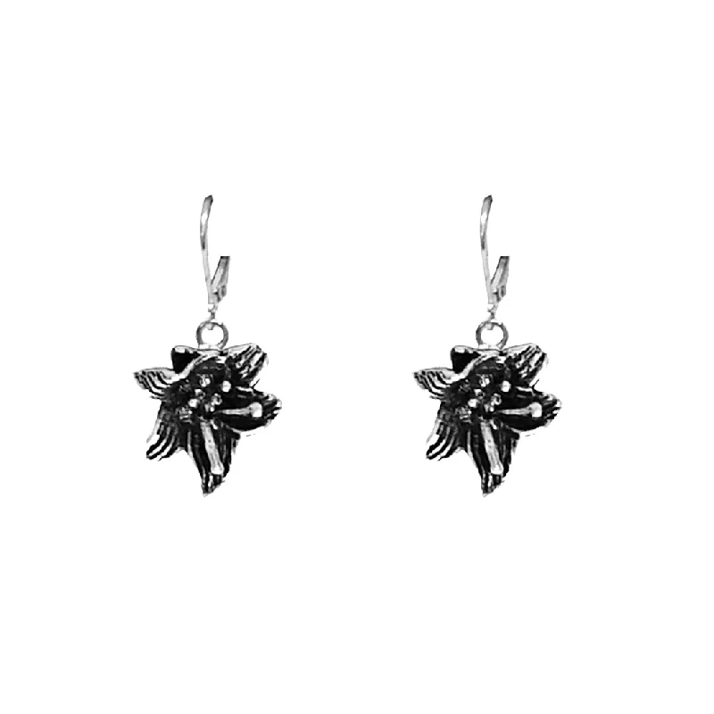 Geometric Dangle Earrings-VINTAGE SILVER LILY DROP EARRINGS