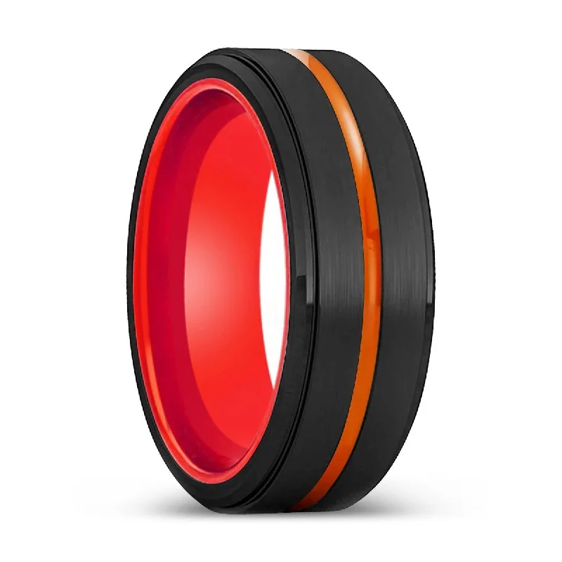 PROVIDENCE | Red Ring, Black Tungsten Ring, Orange Groove, Stepped Edge