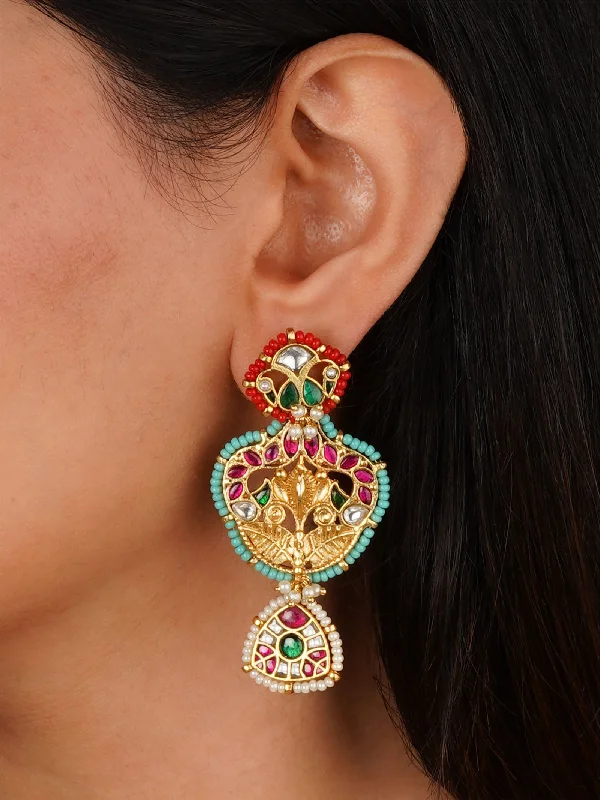 Birthday Gift Earrings-Multicolor Gold Plated Mishr Earrings - MR-E279M