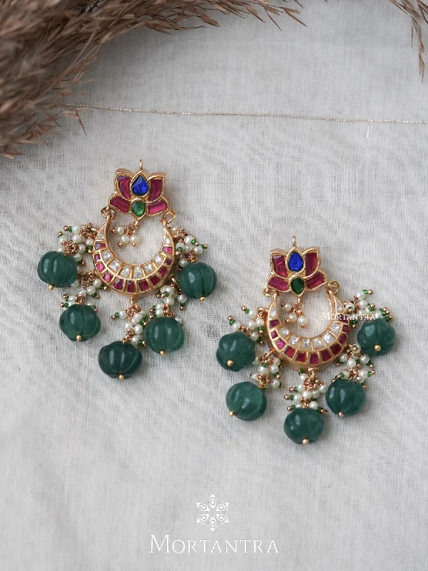 Luxury Chandelier Earrings-Multicolor Gold Plated Thappa Jadau Kundan Earrings - TJ-E37M