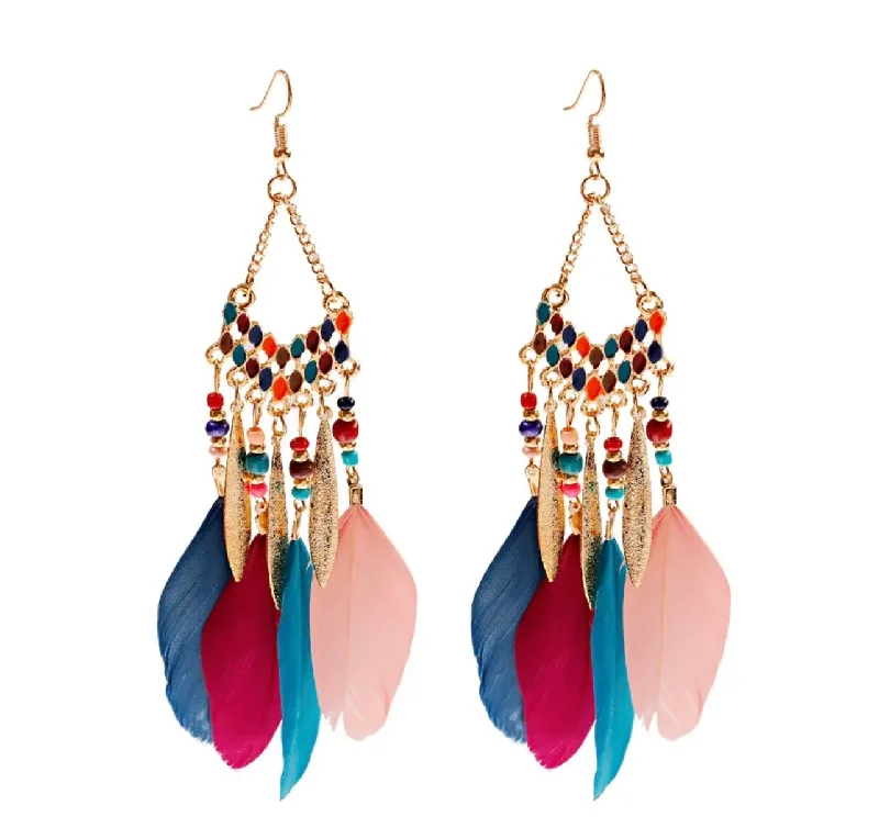 Elegant Chandelier Earrings-Beautiful Colorful Bohemian Feather Earrings