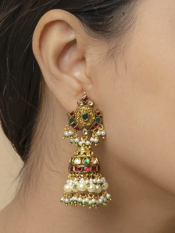 Petite Stud Earrings-Multicolor Gold Plated Jadau Kundan Earrings - ME1130MA