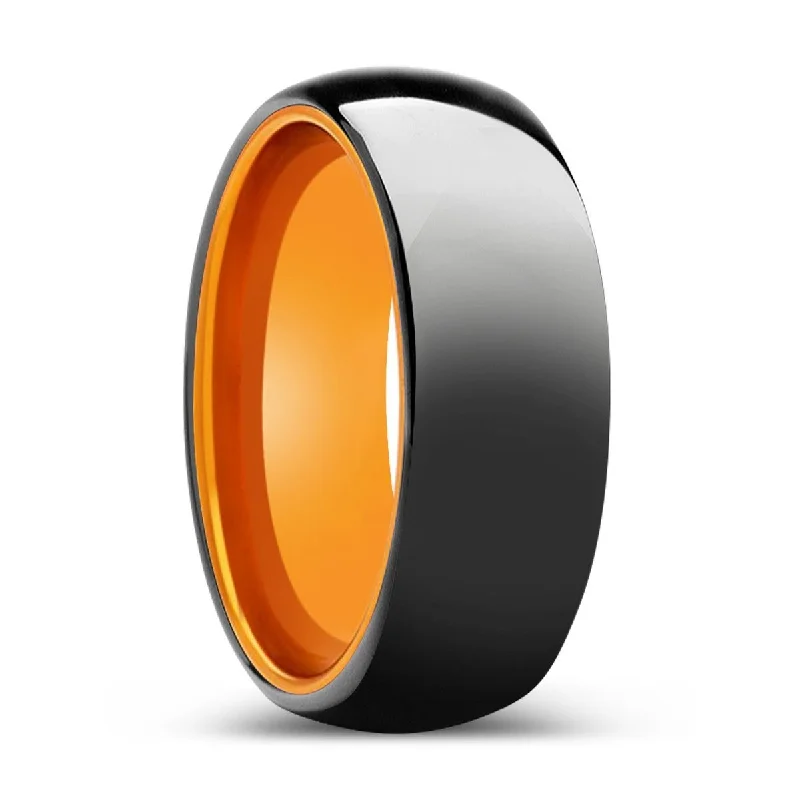 LYKAN | Orange Ring, Black Tungsten Ring, Shiny, Domed