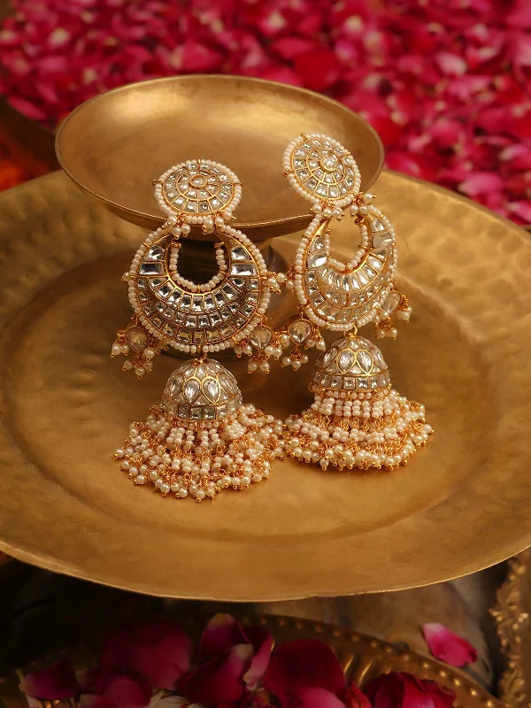 Unique Gemstone Earrings-White Color Gold Plated Jadau Kundan Earrings - ME1227