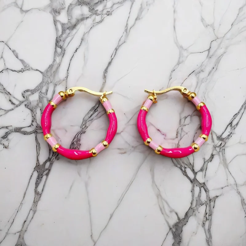 Dangling Gold Earrings-Beautiful Pink Hoop Earrings