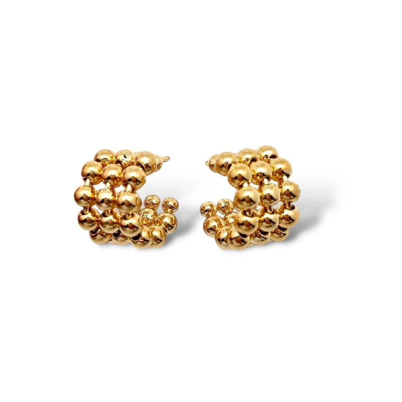 Flower Earrings-Huggie Gold Ball Hoops