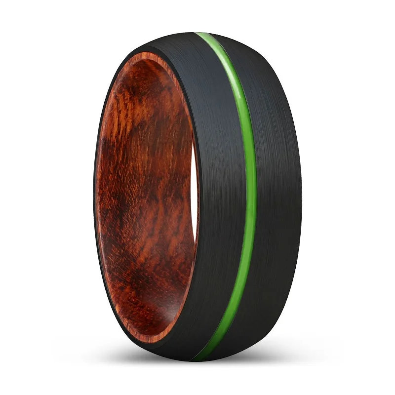 ZIGGY | Snake Wood, Black Tungsten Ring, Green Groove, Domed