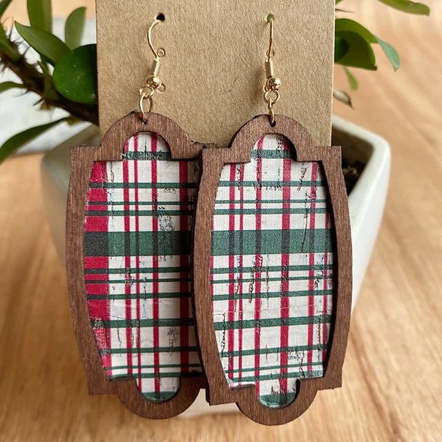 Clear Crystal Earrings-Vintage Plaid Christmas Earrings