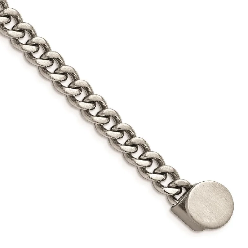 Leather Friendship Bracelet-Stainless Steel Brushed & Polished Curb Chain w/Brown Leather Hook Bracelet