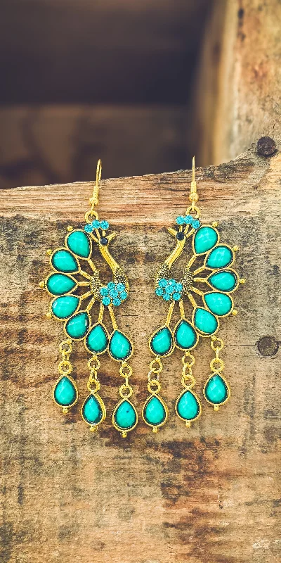 Cute Heart Earrings-Beautiful Turquoise Peacock Earrings