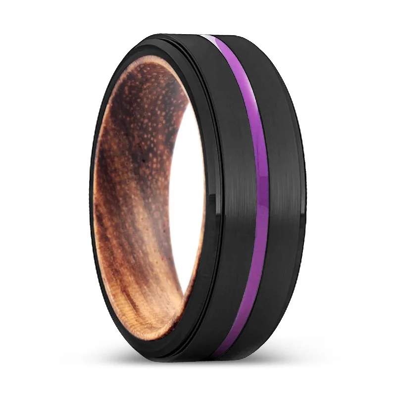 BROOME | Zebra Wood, Black Tungsten Ring, Purple Groove, Stepped Edge