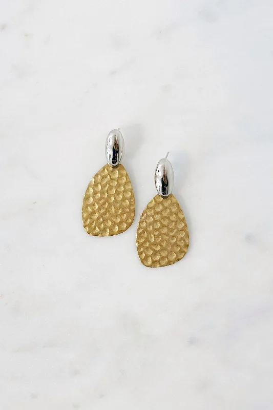 Flower Earrings-Stamped Statement Earrings Two Tone