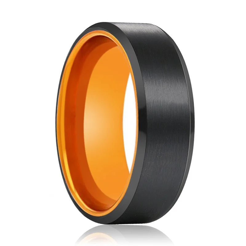 GARFIELD | Orange Ring, Black Tungsten Ring, Brushed, Beveled