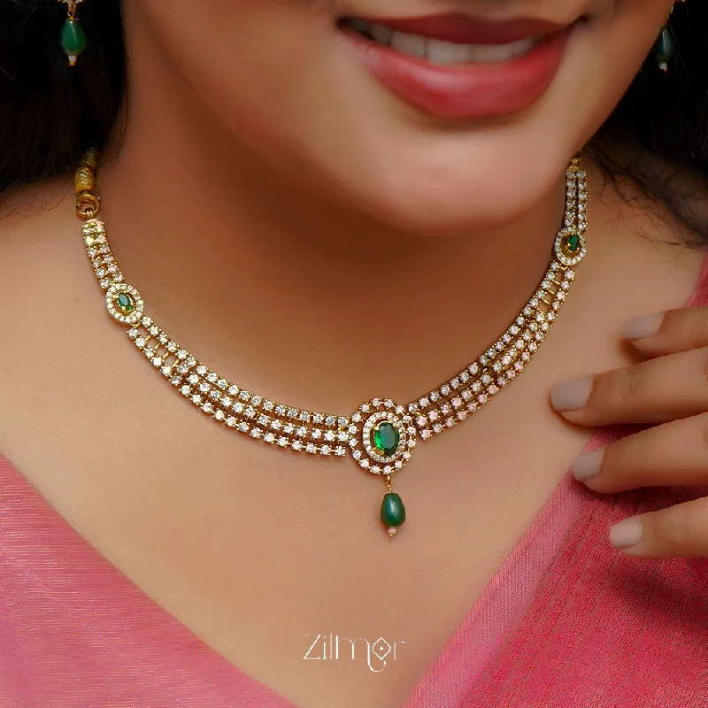 Elegant Birthstone Necklace-KA1011502 - AD Stone Choker Necklace Earrings Set (color option)