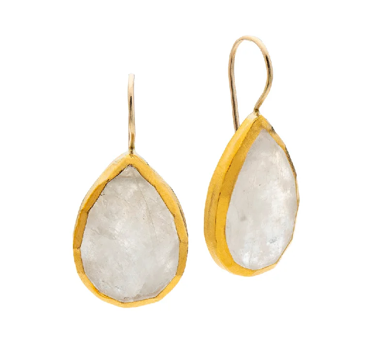 Custom Pearl Earrings-Nava Zahavi Yellow Gold Large Moonstone Teardrop Earrings