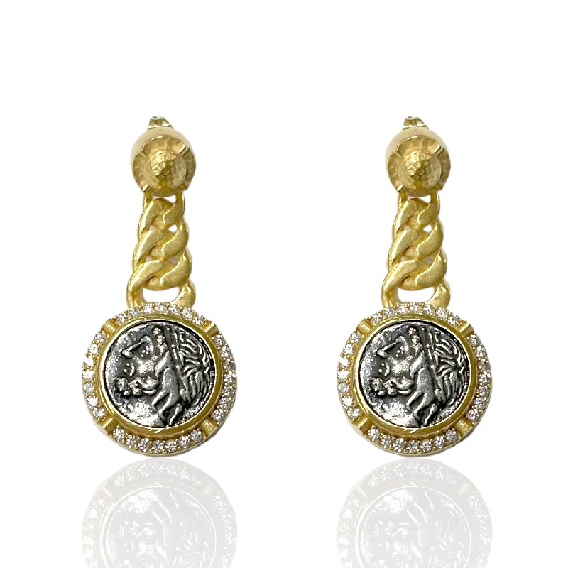 Bold Drop Earrings-GOLD CIRO COIN & CHAIN EARRINGS