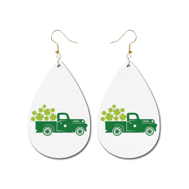 Stylish Drop Earrings-Adorable Shamrock Truck Earrings