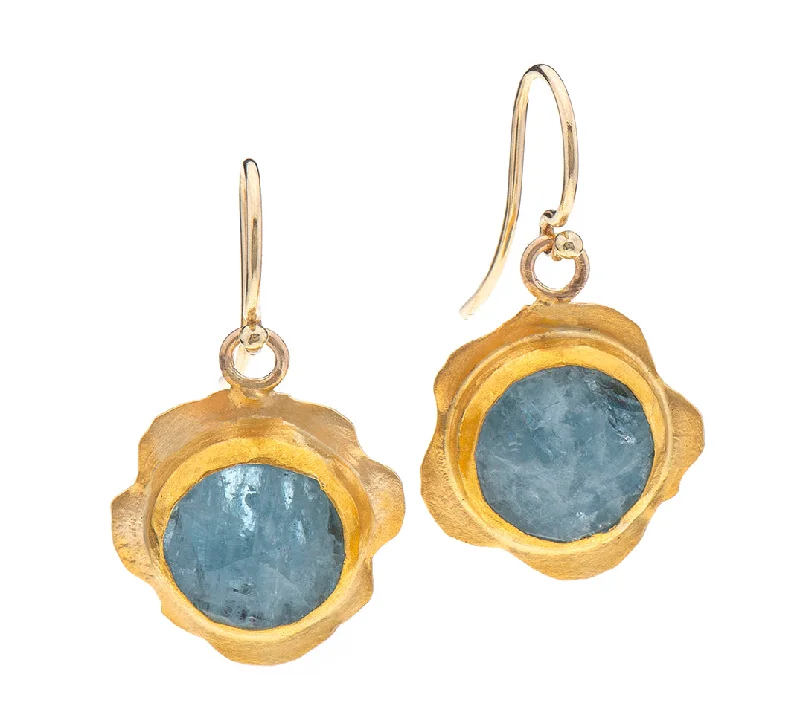 Rose Gold Earrings-Nava Zahavi Yellow Gold Aquamarine Frame Earrings