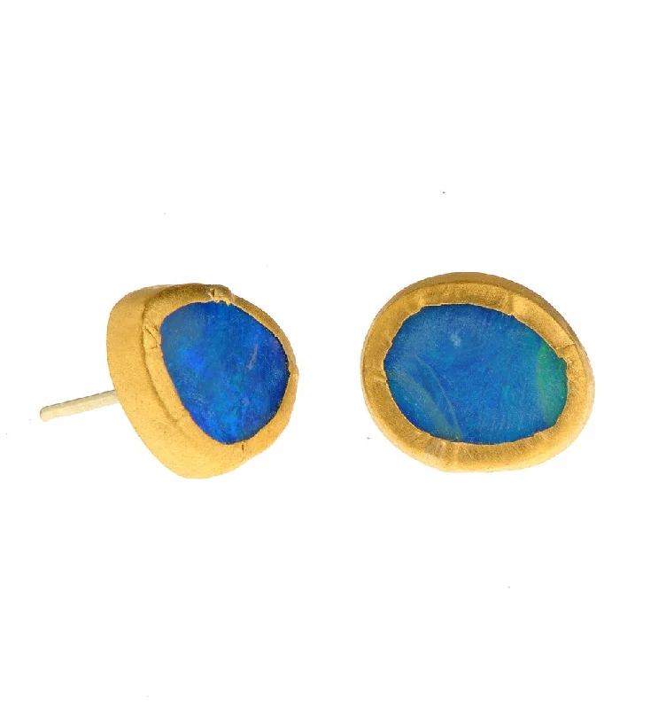 Metal Statement Earrings-Nava Zahavi Gold Opal Stud Earrings